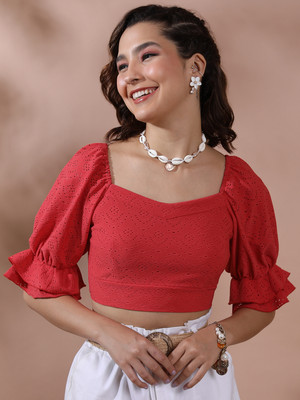 Tokyo Talkies Casual Embroidered Women Red Top