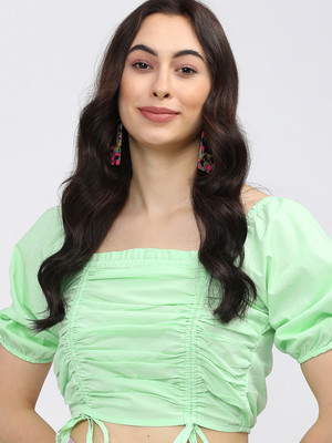 Tokyo Talkies Casual Solid Women Green Top
