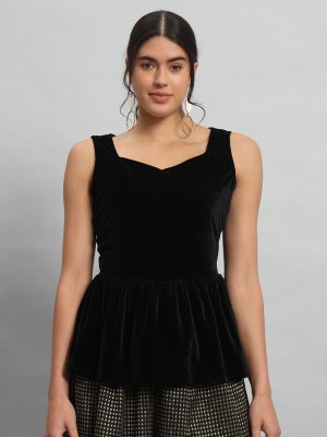 Vaararo Party Solid Women Black Top