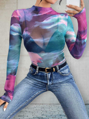 TheCozyNest Casual Printed Women Blue, Purple Top