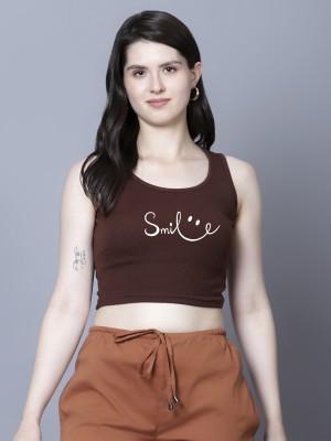 Fashion And Youth Casual Printed Women Brown Top