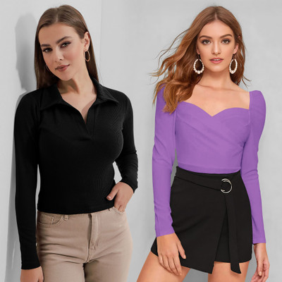 NAVYANKAA Casual Solid Women Purple Top