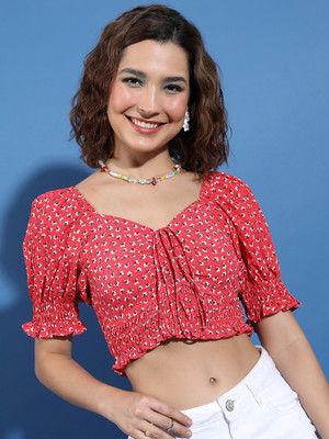 Tokyo Talkies Casual Printed Women Red Top