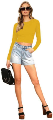 THE BLAZZE Casual Solid Women Yellow Top