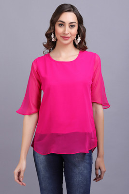 AXOLOTL Casual Solid Women Pink Top