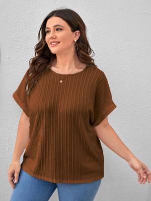 Zilcon Beach Wear Self Design Women Brown Top