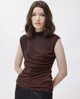RAREISM Party Solid Women Brown Top