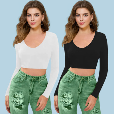 NAVYANKAA Casual Solid Women Black Top