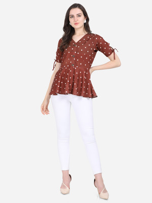 Aumira Casual Polka Print Women Maroon Top