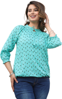 VSUNDRA Party Printed Women Light Blue Top