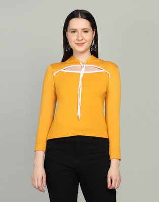 IESHNE LIFESTYLE Casual Solid Women Yellow Top