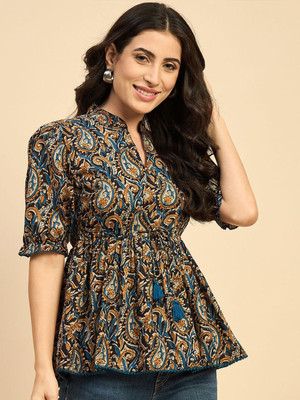 IndraStyle Casual Printed Women Black Top