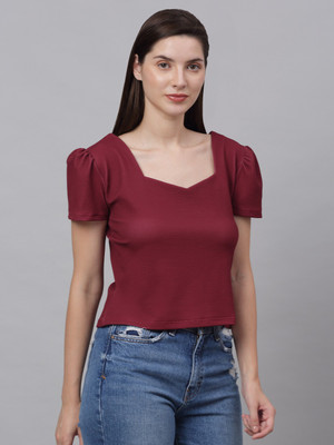 NEUDIS Casual Solid Women Maroon Top