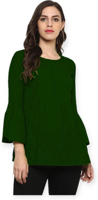 HouseOfCommon Casual Solid Women Dark Green Top
