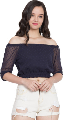 HouseOfCommon Casual Solid Women Blue Top