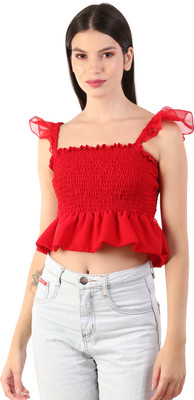 KIYOO Casual Solid Women Red Top