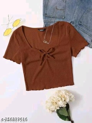 Sovi fashion Party Self Design Women Brown Top