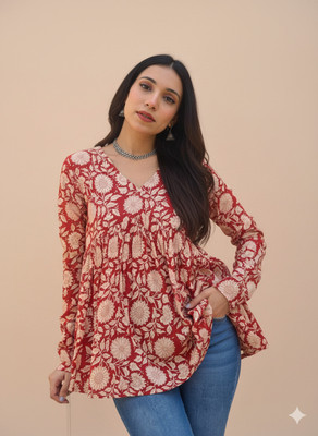 kleesi Casual Floral Print Women Red Top