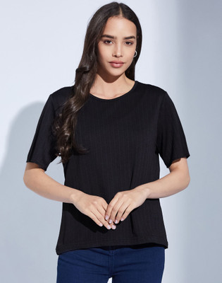 Moda Rapido Casual Solid Women Black Top