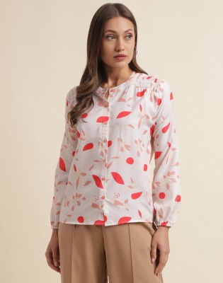 Selvia Casual Printed Women White, Pink Top
