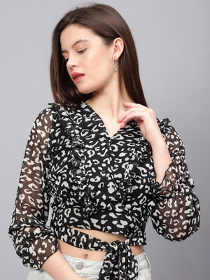 ANVI Be Yourself Casual Printed Women White, Black Top