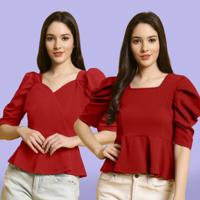 Fabflee Casual Solid Women Maroon Top