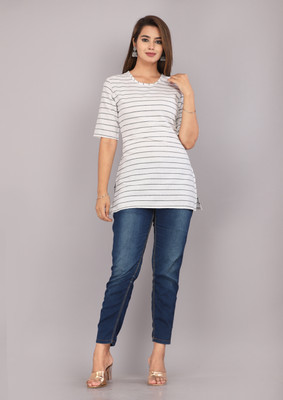 Mehsoos Casual Striped Women White, Grey Top