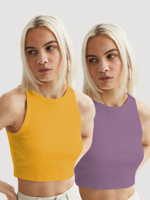 METRONAUT Casual Solid Women Yellow, Purple Top