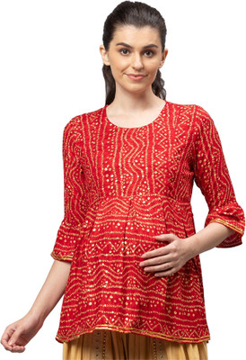 AV2 Casual Printed Women Red Top