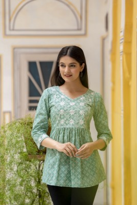 ANNU PARIDHAN Casual Embroidered Women Light Green Top