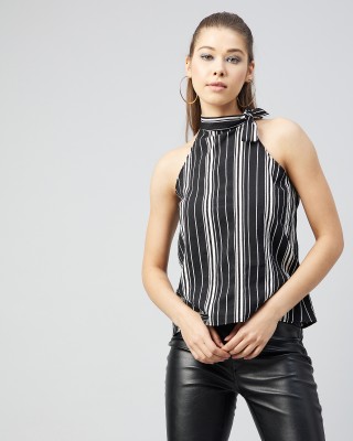 Chimpaaanzee Casual Striped Women Black Top