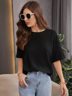 KOTY Casual Solid Women Black Top