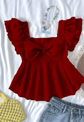 Hasan Enterprise Casual Solid Women Maroon Top