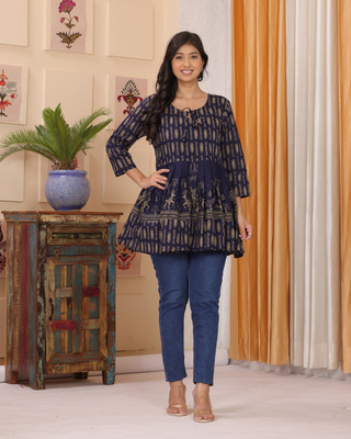 JISHRI Casual Printed Women Blue Top