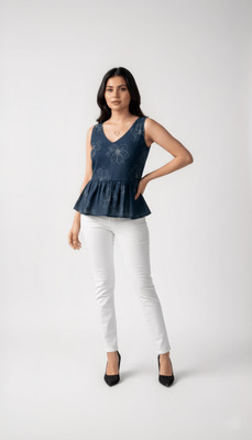 Folkiss Casual Floral Print Women Dark Blue Top
