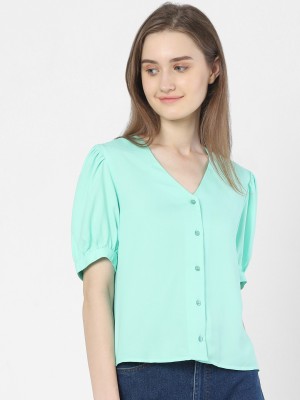 VERO MODA Casual Solid, Self Design Women Green Top