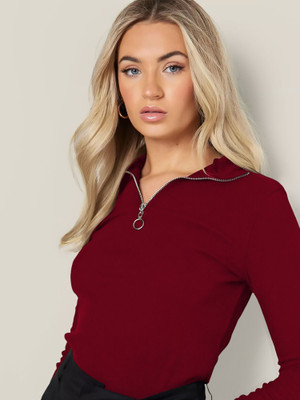 NAVYANKAA Casual Solid Women Maroon Top