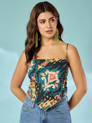 InWeave Casual Printed Women Black Top