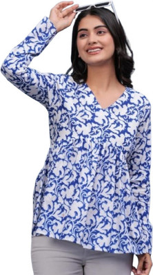 Yashika Fashion Casual Printed, Floral Print Women White, Blue Top