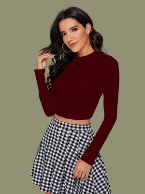Dream Beauty Fashion Casual Solid Women Maroon Top