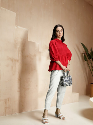 all about you Casual Solid Women Red Top