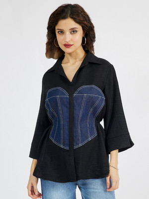 ATHENA Casual Self Design Women Black, Blue Top