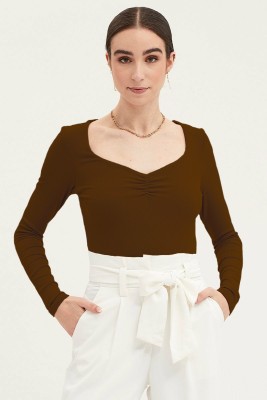 SIGHTBOMB Casual Solid Women Brown Top