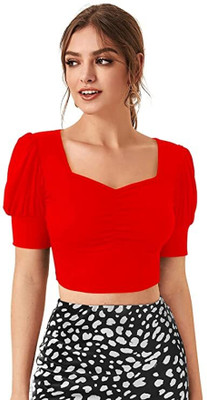 Leoty Casual Solid Women Red Top