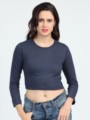 Wafaa Casual Solid Women Dark Blue Top