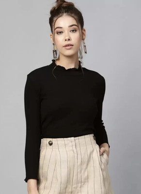 Rnfashion Casual Solid Women Black Top