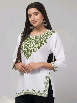 Trendy Mart Casual Embroidered Women White Top