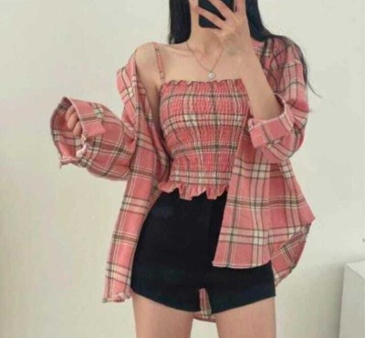 rscreation Women Checkered Casual Pink Shirt