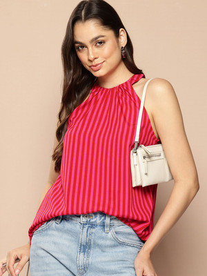 encore by INVICTUS Casual Striped Women Pink Top
