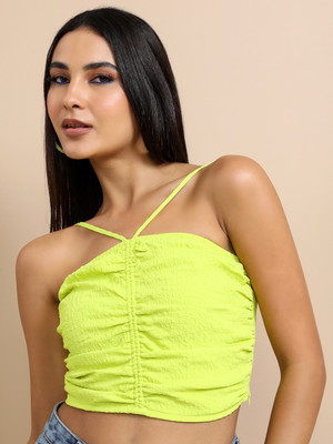 Tokyo Talkies Casual Solid Women Light Green Top